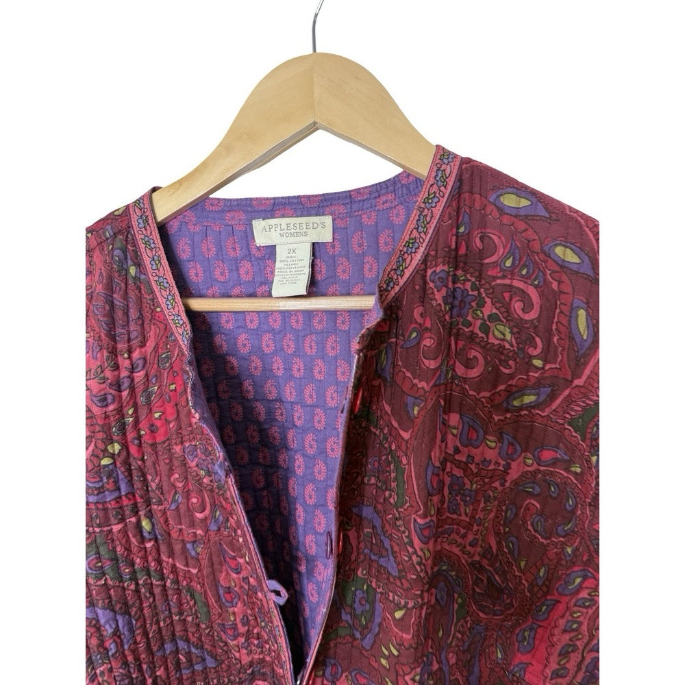 Vintage Appleseeds Reversible Quilted Jacket Womens 2X paisley Boho Cottage - Picture 2 of 3